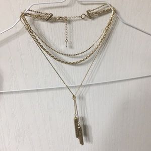 Multilayer Chain Choker Necklace with Tassels